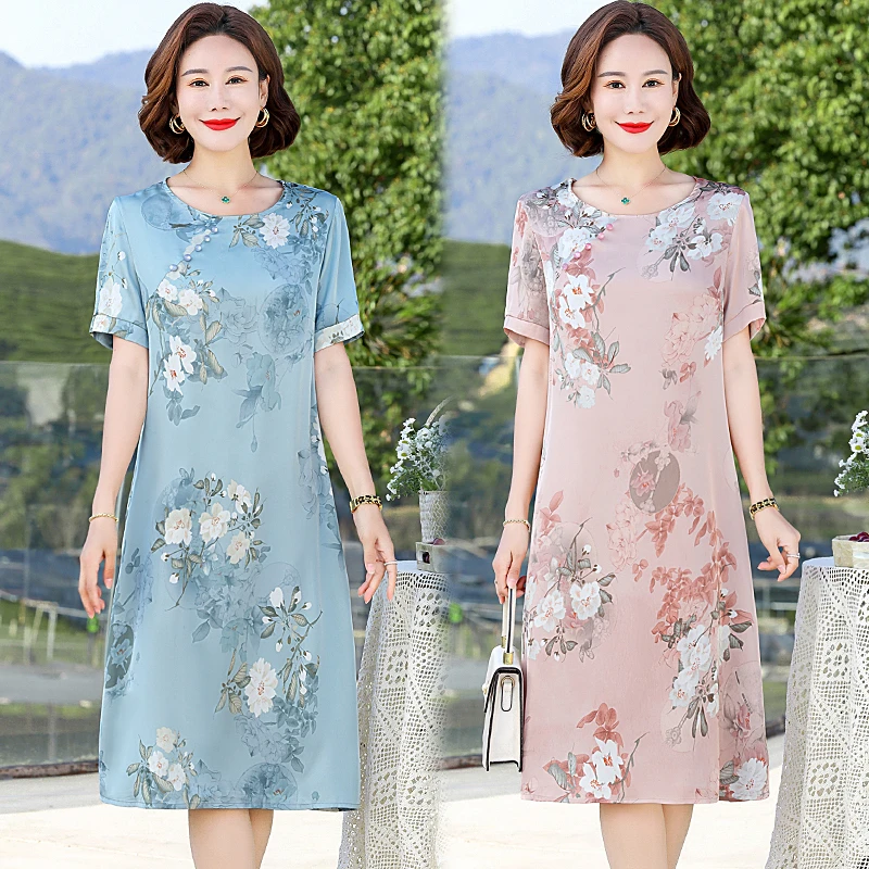 

Summer Round neck Dress Women Elegant flower Beach Long Party Dress Chiffon Dresses Female Vestidos