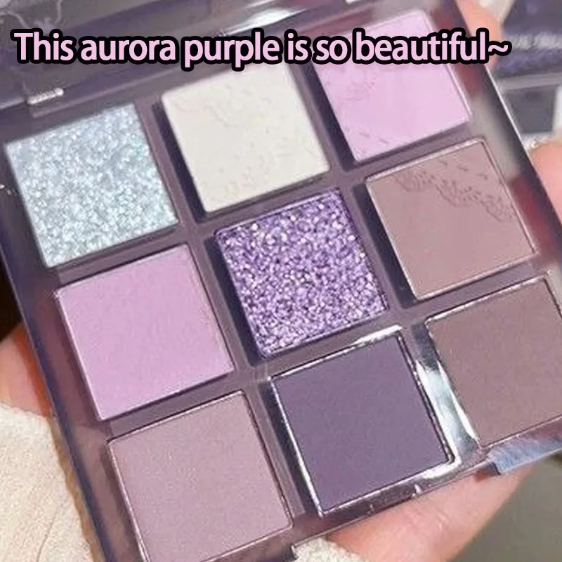 Paleta de sombras de ojos de nueve colores, encaje púrpura ahumado, mate nacarado, gris, púrpura, chica caliente, sombra de ojos multifuncional de viento puro deseo