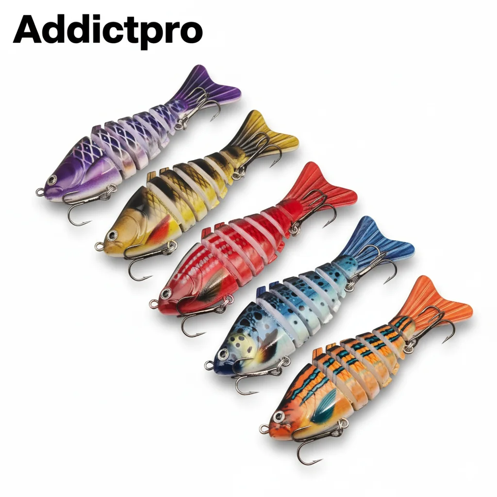 

AddictPro 5pcs Easy Catch Swimmax Lifelike Swimbait Lures Vibrating Wiggling Action Freshwater Fishing Bait for Angling