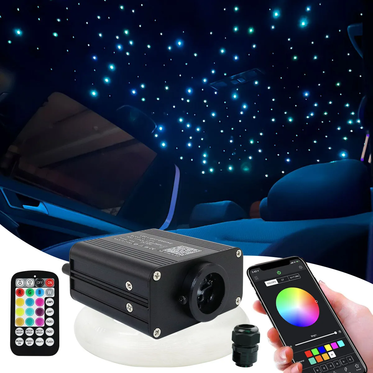 rgbw cintilacao luzes de fibra optica estrela kit luz teto bluetooth controle app ceu estrelado teto do carro luz led quarto do miudo decorar 16w 01