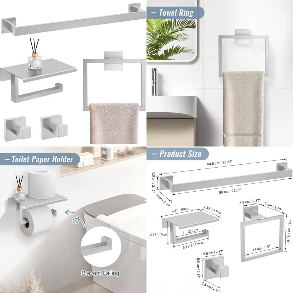 

Bathroom Accessory Set - 5 Piece Brushed Nickel Towel Bar Holder Set, 23.6 Inch Stainless Steel Towel Rack Set for Bath