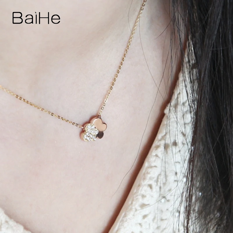 BAIHE Solid 14K Yellow Rose Gold Natural Diamond Clouds Necklace Women Fine Jewelry Making שרשרת עננים سلسلة السحابة nuba kolĉen