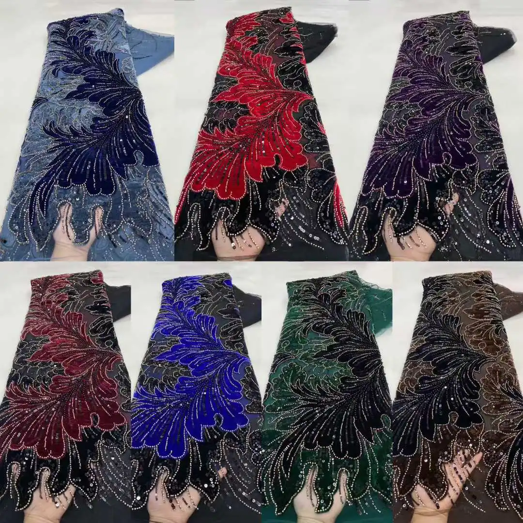 Afrikaanse fluwelen kant stof 2025, hoge kwaliteit Nigeria kant mesh Franse bruidegom kant stoffen voor feest trouwjurk naaien doek