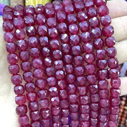 7-8MM Cube Natural Chalcedony Ruby Red Stone Loose Square Spacer Beads For Jewelry Making Diy Bracelet Necklace Accessories