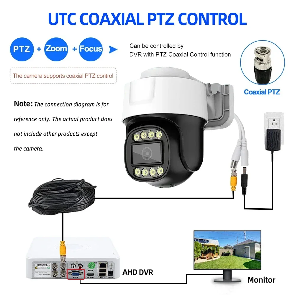 2-Pack 2MP CCTV AHD PTZ Camera with Full Color Night Vision, UTC Coaxial Control & TVI/CVI 4in1 Compatibility
