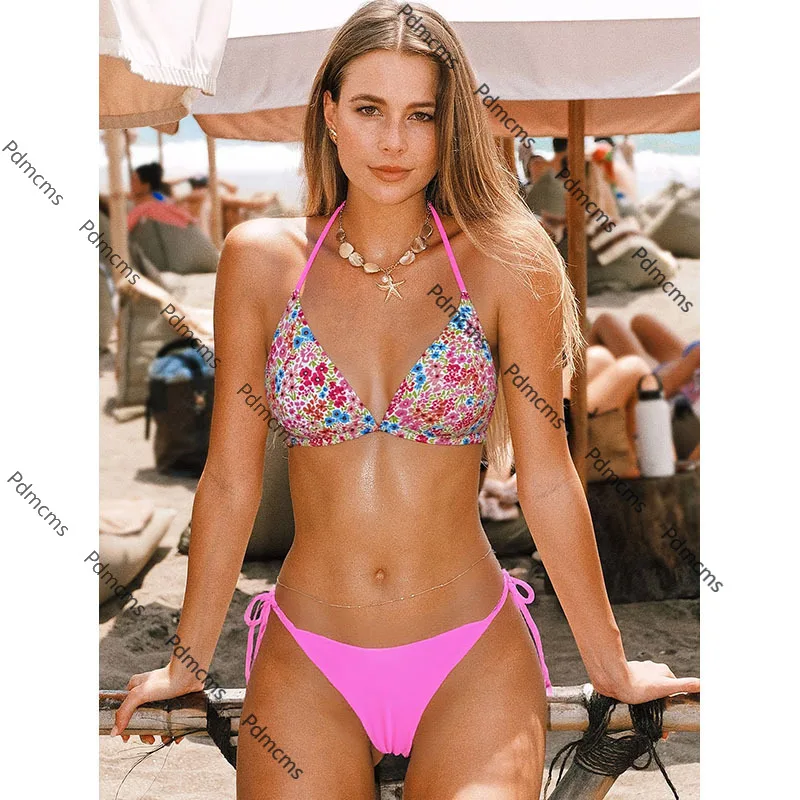 

2025 новый европейский и американский купальник с принтом, женский отпуск на шнуровке, сексуальное бикини, пляжный купальник, бикини