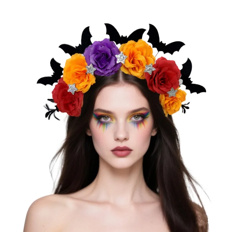 

Halloween headband Bat Rose headband Day of The Dead Headband Crown Mexican Headpiece for Women girls