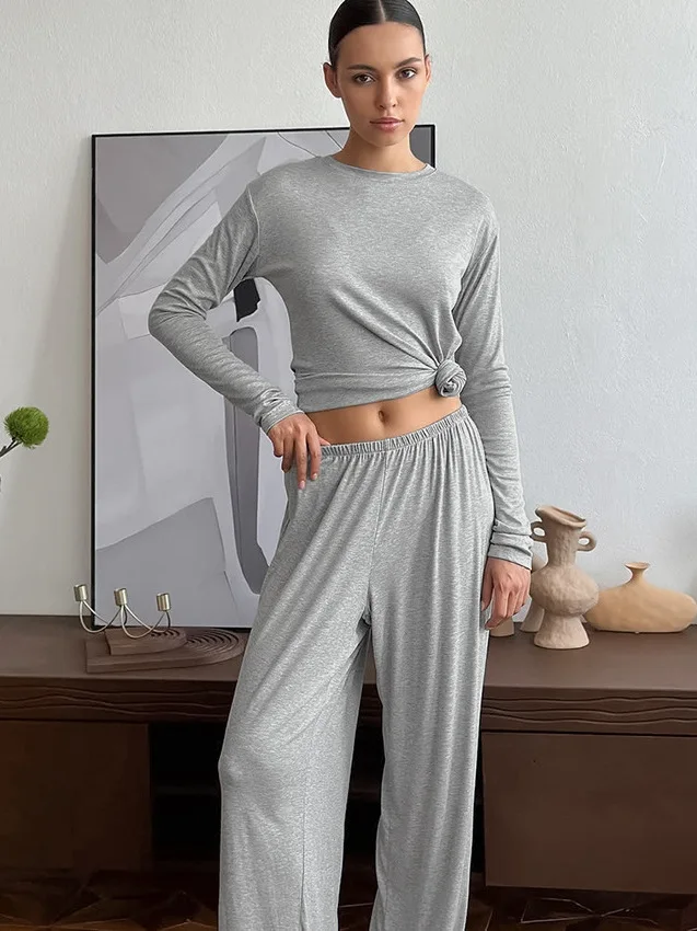 

Comfortable Long Sleeve Sleepwear Set Women's Home Clothes Outdoor Wearable Long Pants T-Shirt Two-Piece Fashionable Outfit