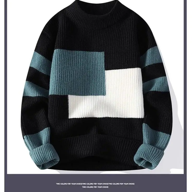 Thick Contrasting Sweater for Boys and Teenagers Knitted Sweater for Boys and Junior High School Students Lazy Woolen Sweater