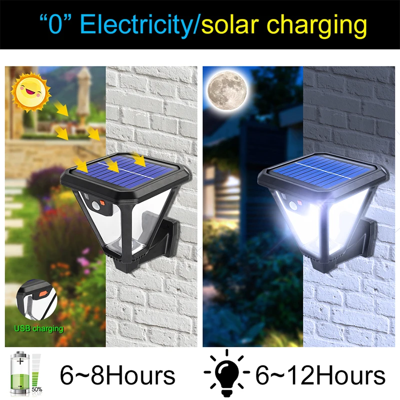 Solar Wall Light Waterproof Outdoor Courtyard Porch Lighting Easy to Install Alternating White And Warm Light