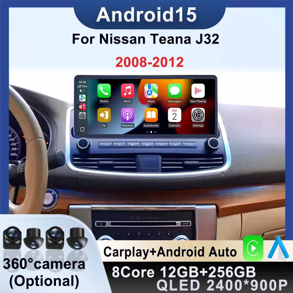 

GPS-навигация Carplay 12,3 дюйма для Nissan Teana J32 2008-2012 стерео мультимедия видео автомобильный радиоприемник Android15 плеер Android Auto
