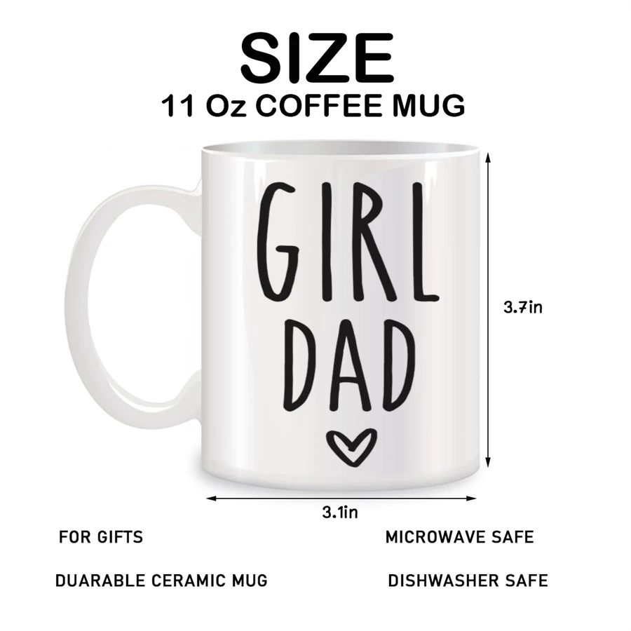Father's Day Mugs Gift for Dad, Dad Mugs From Daughter Girl Dad Gifts Birthday Novelty Coffee Ceramic Tea Cups White 11 oz