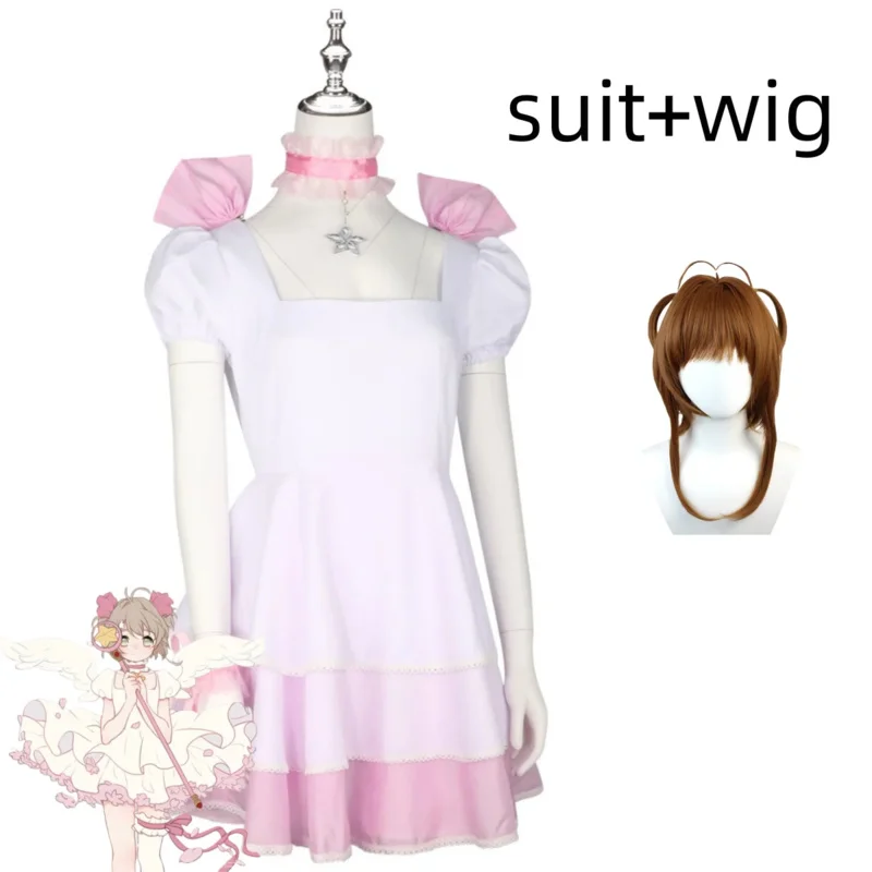 

Аниме Cardcaptor Card Captor Kinomoto Sakura Косплей Костюм Розовый Белый Платье Принцессы Парик Женский Сексуальный Каваи Праздничный Костюм6;d'3,h'7