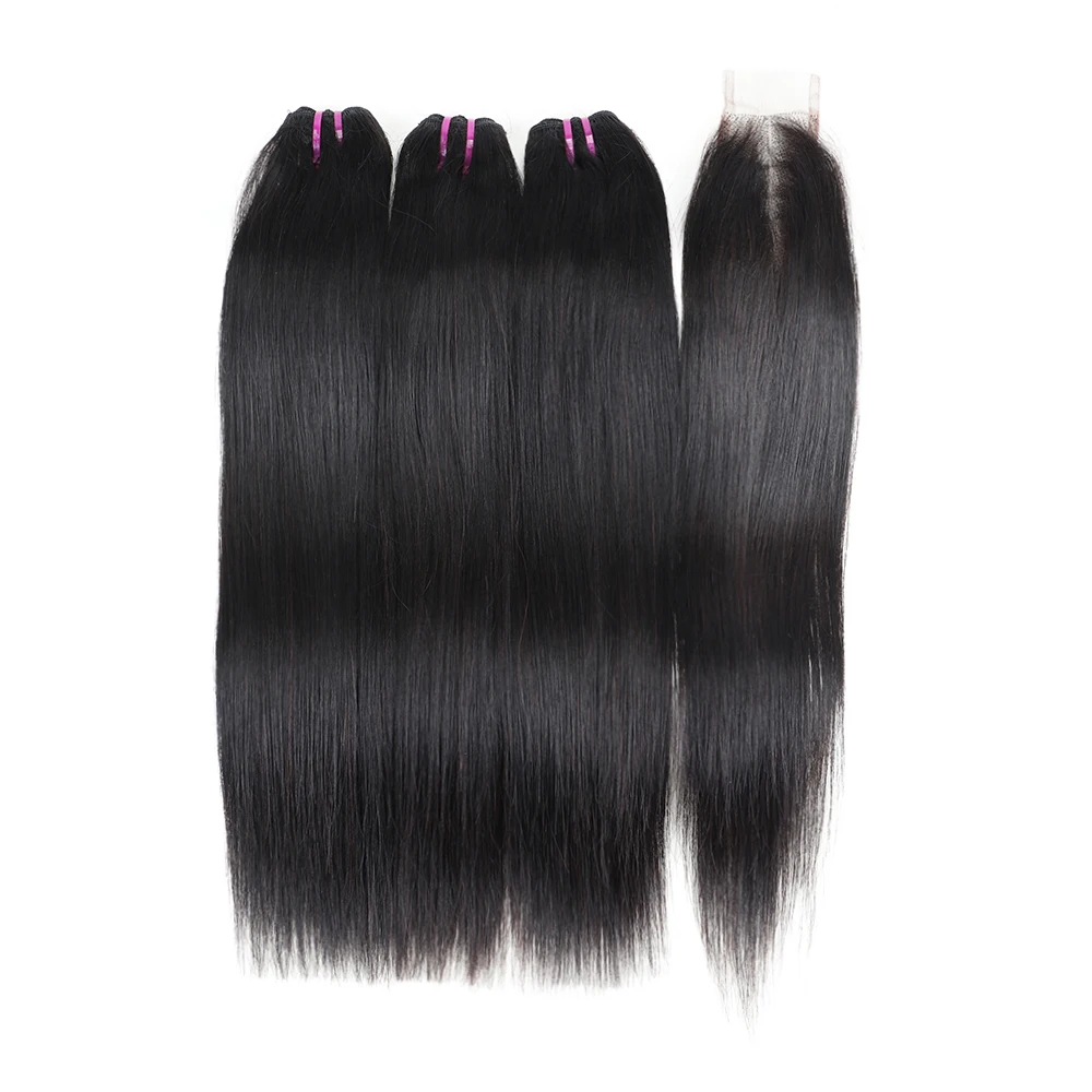 Straight Hair Bundles with Closure High quality Brazilian Straight Human Hair 3 Bundles 2x6 Lace Closure Human Hair Extensions