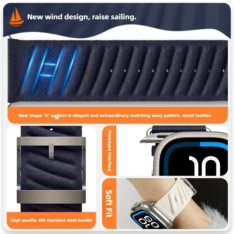 En Mer Bleu Nuit Band per Apple Watch Serie 10 46mm 42mm Ultra 2 49mm 9 8 7 6 SE Bracciale iWatch 41mm 45mm 38mm 40mm 41mm Cinturino