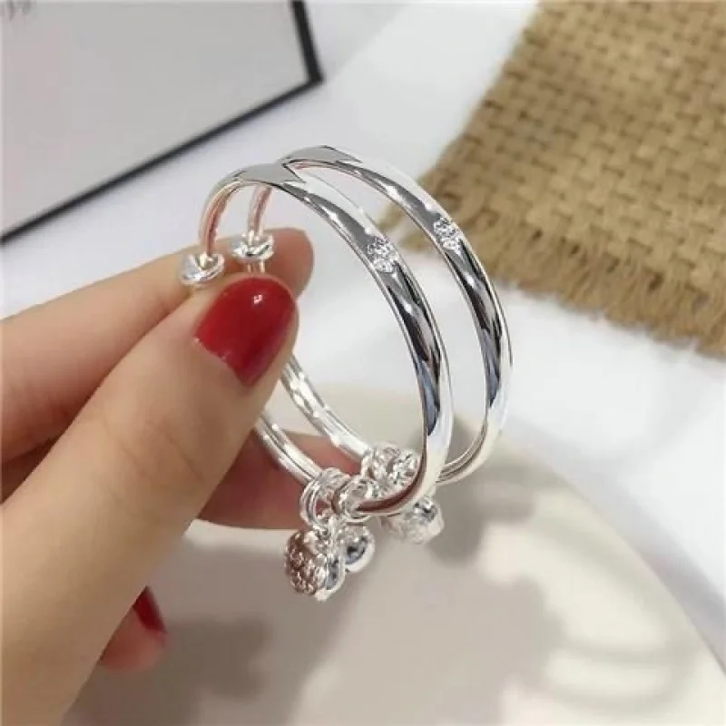 

925Pure Silver Baby's Ruyi Fu Bracelet for Children and Kids Sterling Silver Bell Silver Baby Bracelet Gift