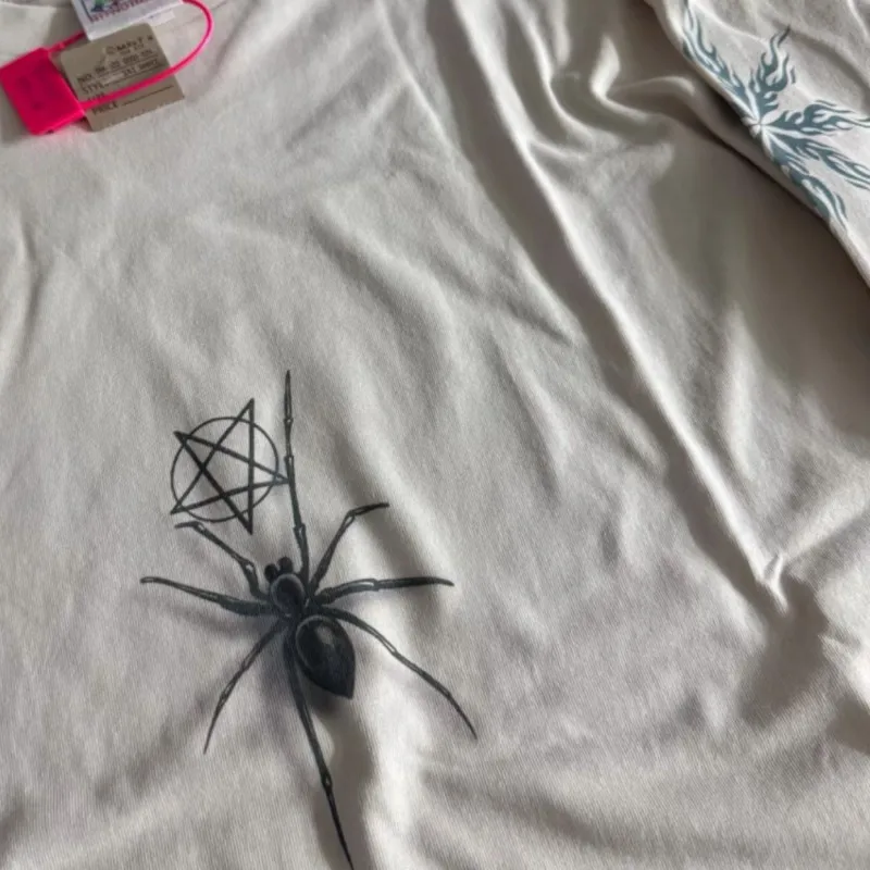 Unisex Cotton Spider Angel Retro Print Round Neck Long Sleeve Saint Tshirts Men Women Sweatshirt Casual Loose Streetwear Tops