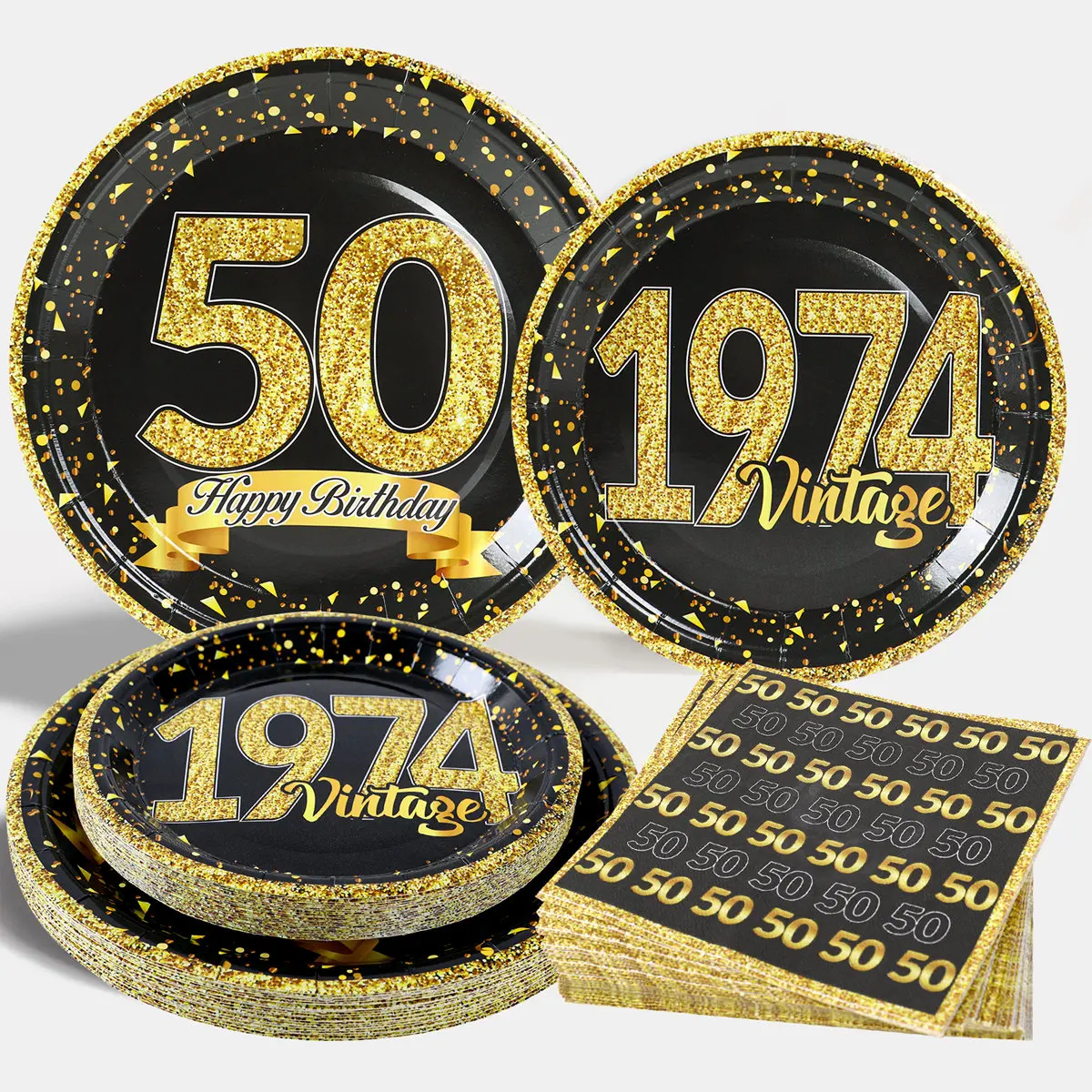 Black Gold Birthday Disposable Tableware Happy 30 40 50 Years Birthday Party Decor 30th 40th 50th Party Supplies Anniversary