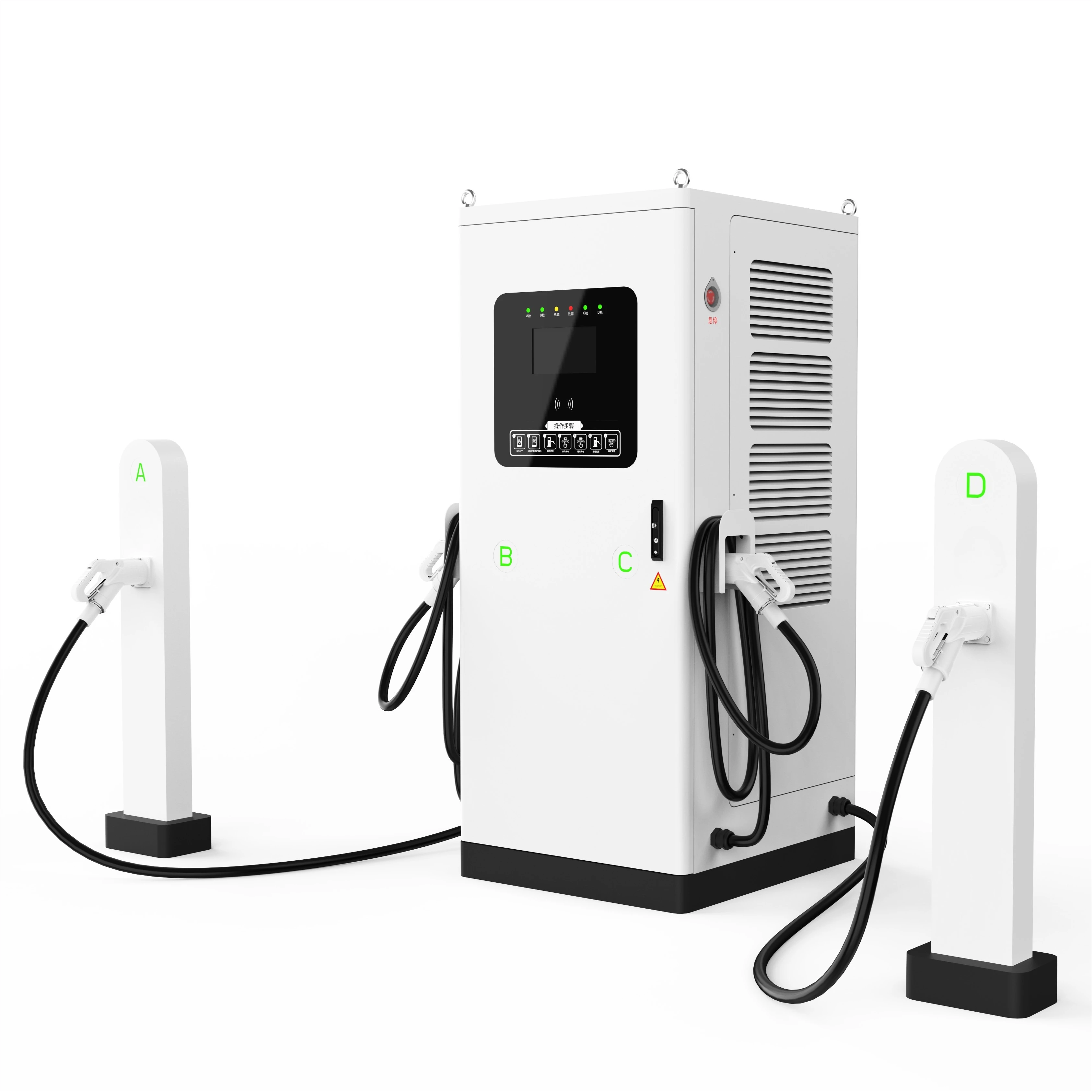 Customizable 160kW DC Fast EV Charging Station Floor Mounted Electric Car Charger 4 Guns IP54 7 Color Touch Screen CCS2 Cable