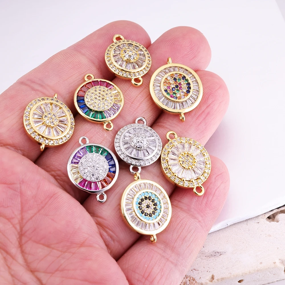 Juya 18K Gold Plated Decorative 2 Loops Anchor Tai Chi Flower Greek Evil Eye Charms Connectors For DIY Needlework Jewelry Making