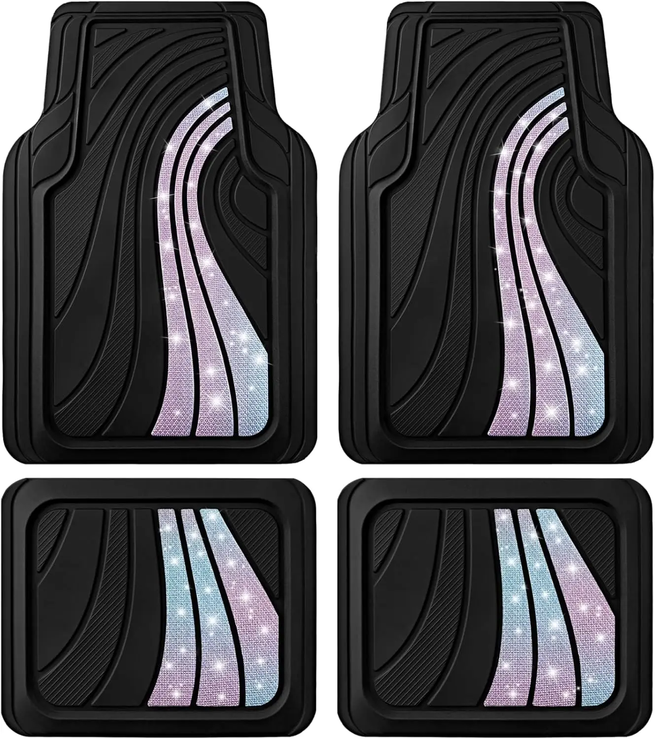 

Full Set Car Floor Mats with Aluminum Design, Anti-Slip Backing, All-Weather Protection for Sedans, SUVs & Vans - Glitter