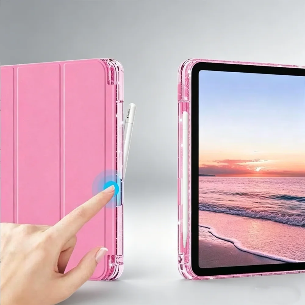 Glitter Bling Tablet Case For iPad Air11 M4 /Air4/5 10.9Inch,Sparkly Clear Back Tri‑Fold Stand Flip Protective Cover