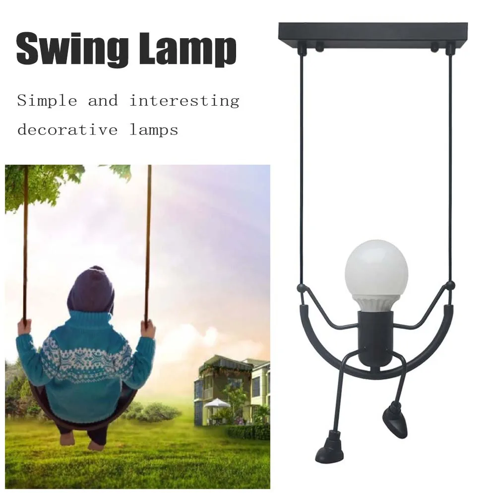Pendant Light Nordic Little Man Spider Hanging Lamp Iron Swing Lamps Retro Loft Lighting LED Fixture for Kids Room Coffee Bar