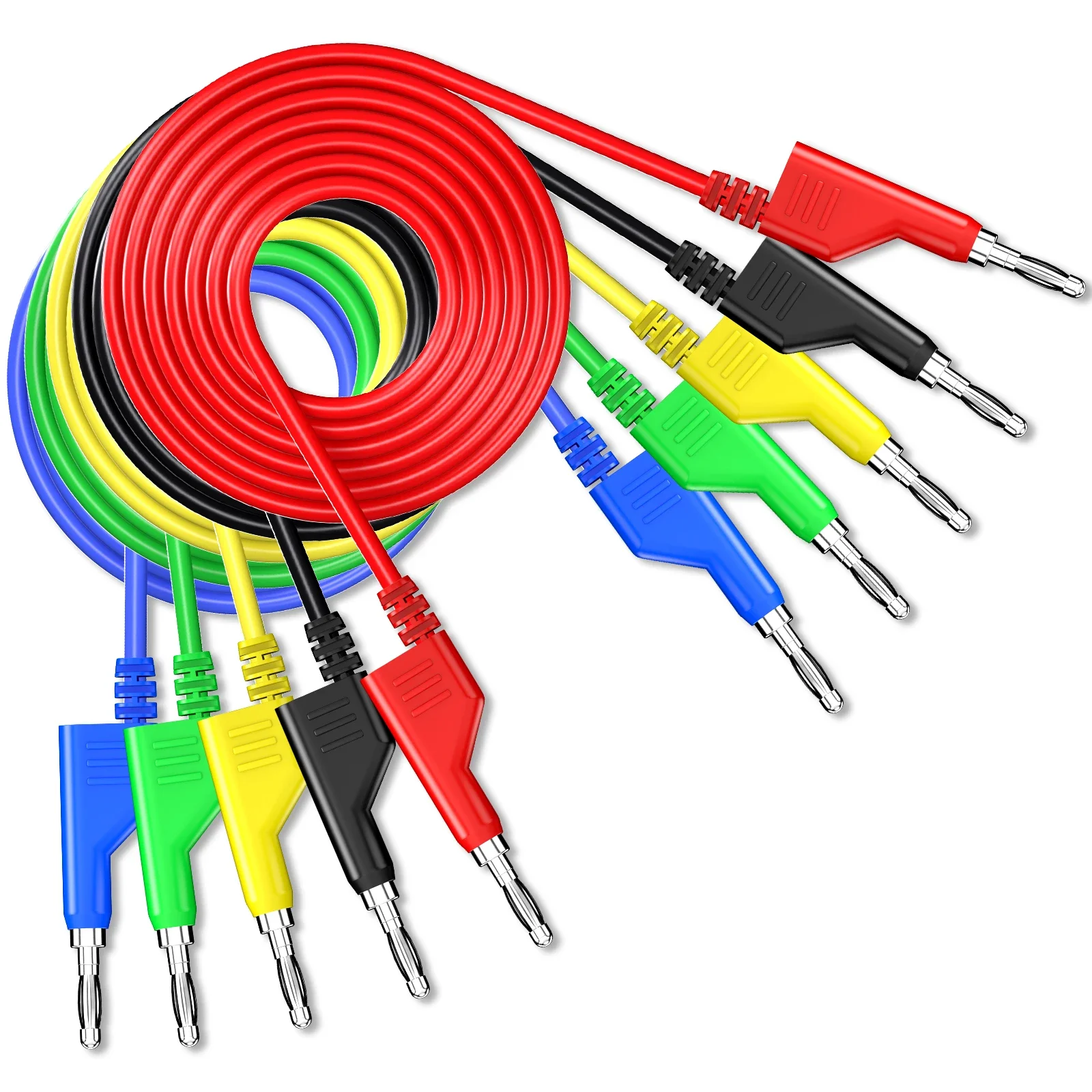 YPioneer-cables de prueba de enchufe de Banana a Banana, Cable de prueba eléctrico suave para multímetro 1000V 15A, 5 uds., P1036