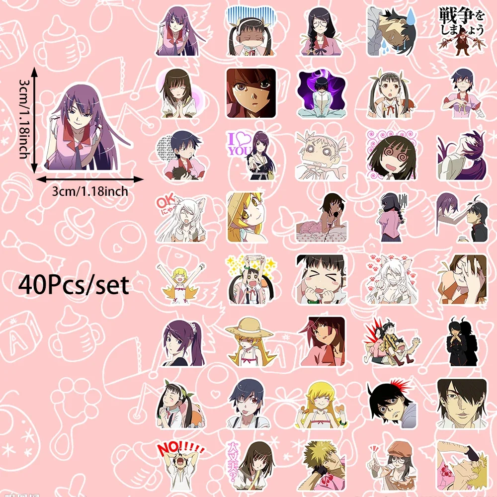 40pcs Anime Monogatari Stickers Self-Pasting Can Be Used To Decorate Refrigerators, Mirrors, Cups, Helmets, Etc., Surprise Gifts