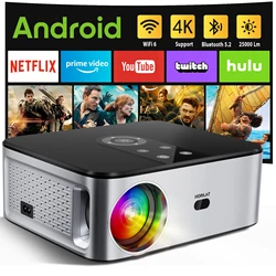 HORLAT 25000 lúmenes Android 4K Proyector LED 800ANSI Full HD 1080P Video cine en casa Auto Keystone 5G WiFi Proyector portátil