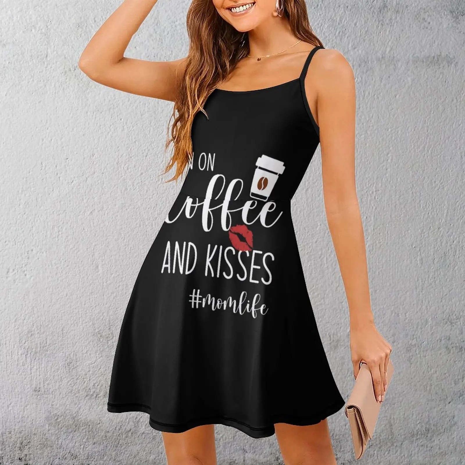 

Exotic Woman's Gown Suspender Dress Coffee Kisses Momlife Print Women's Sling Dress Hot Sale Cocktails Humor Graphic