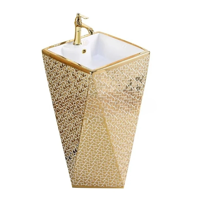 European bathroom gold diamond column basin floor-to-ceiling bar integrated column basin washbasin