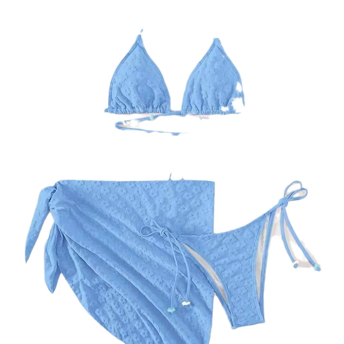 Zestawy Bikini damskie 3 elementy w jednolitym kolorze sznurowane seksowne stroje kąpielowe bez pleców odkryte ramiona słodka moda na plażę basen lato