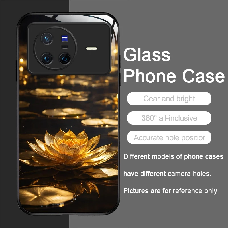 الإبداعية الذهبي لوتس زهرة نمط الزجاج المقسى جراب هاتف ل ممن لهم رينو 13 F 12 11 برو 10 SE البحث X3 لايت X8 A58 A78 غطاء