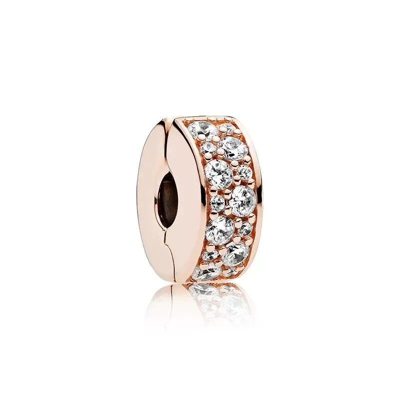 925 Sterling Silver Rose Gold & Gold Plated Long Pronged Sparkling Clip Charm Bead Fit Original Pandora bracciale gioielli da donna