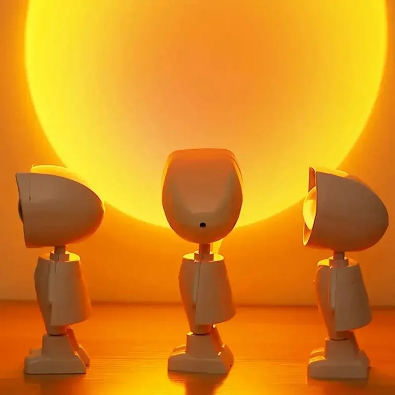 Rechargeable Astronaut Robot Rainbow Projection Sun Lamp Table Night Light Sunset Lamp Infinite Dimming Bedroom Atmosphere Light