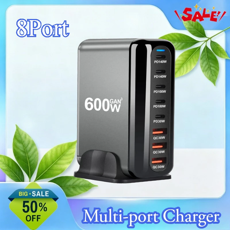 600W GaN PD3.1 Charger for Multiple Devices 500W Multi-Port PD Charger 320W 440W USB-C Power Adapter