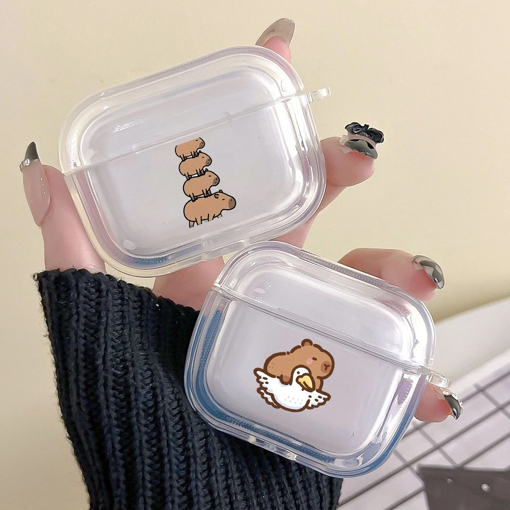 Earphone Case For Airpods 4 3 2 1 Pro3 Pro2 With Keychain Capybara Collection For Airpods 4 Charging Clear Cover