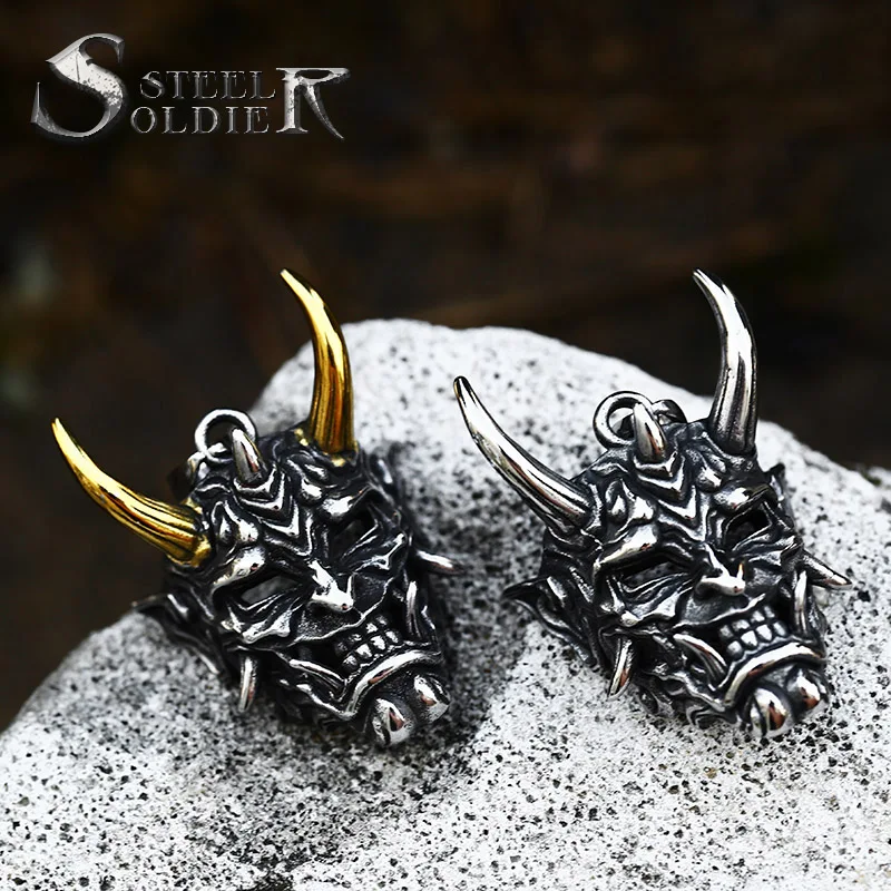 Stainless steel popular for Japan Evil Oni Noh Hannya ghost Pendant Necklace bag Connector Charm Chain for Halloween gift