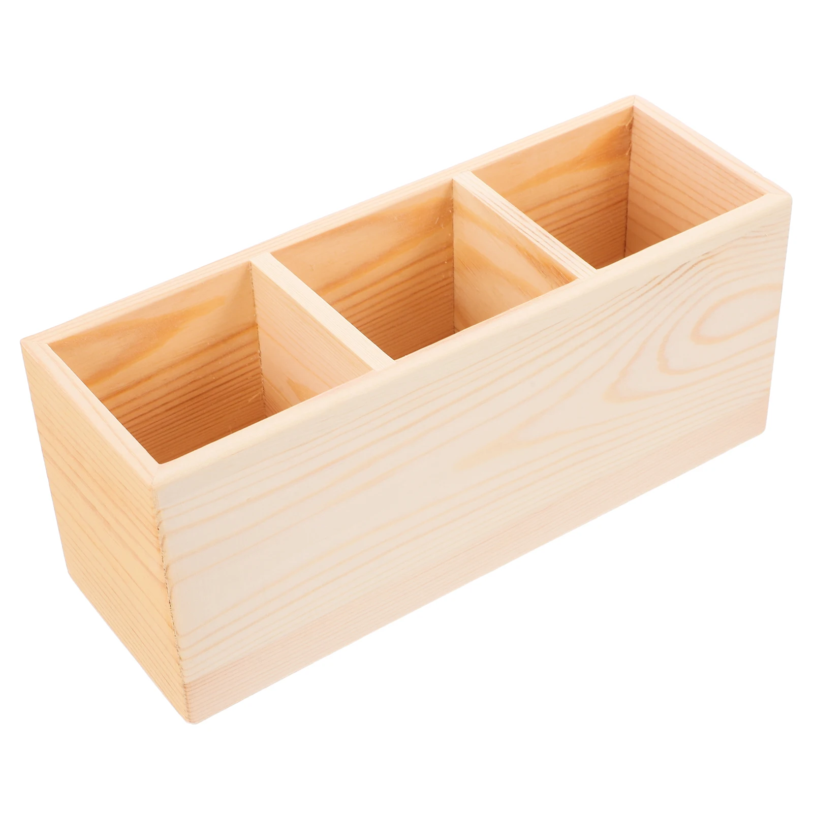 

Wooden Pencil Cup Desk Organizer 3 Compartments Storage Box Remote Holder Makeup Brush Organizer Safe Material