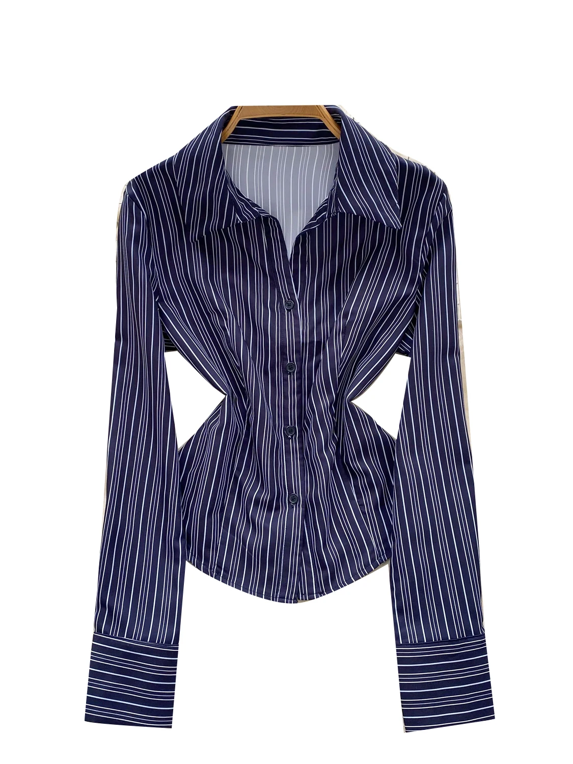 Faionable Striped Long Sve da donna irt Commute Sle Slim Fit Color Blo irt Fibra di poliestere traspirante Versione coreana