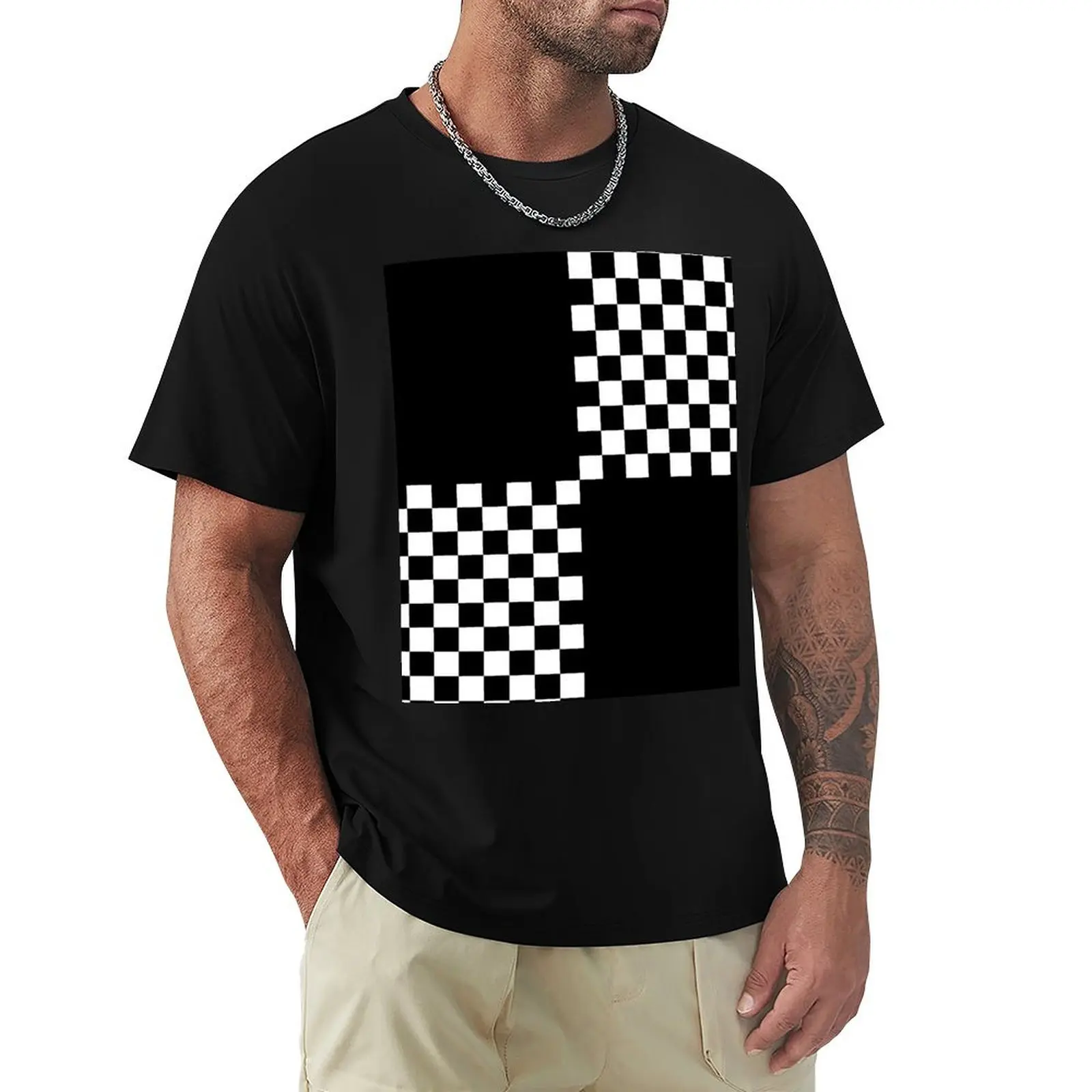 Quad Ska Black White Checked Pattern T-Shirt Large Size Breathable Tee