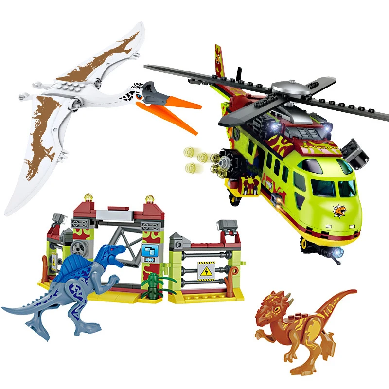 Cretive Ideas 2in1 Dinosaur Adventure Roving Vehicle Building Blocks Pterosaur Pursuit Model Brick Assembly Toy Gift For Kid Boy