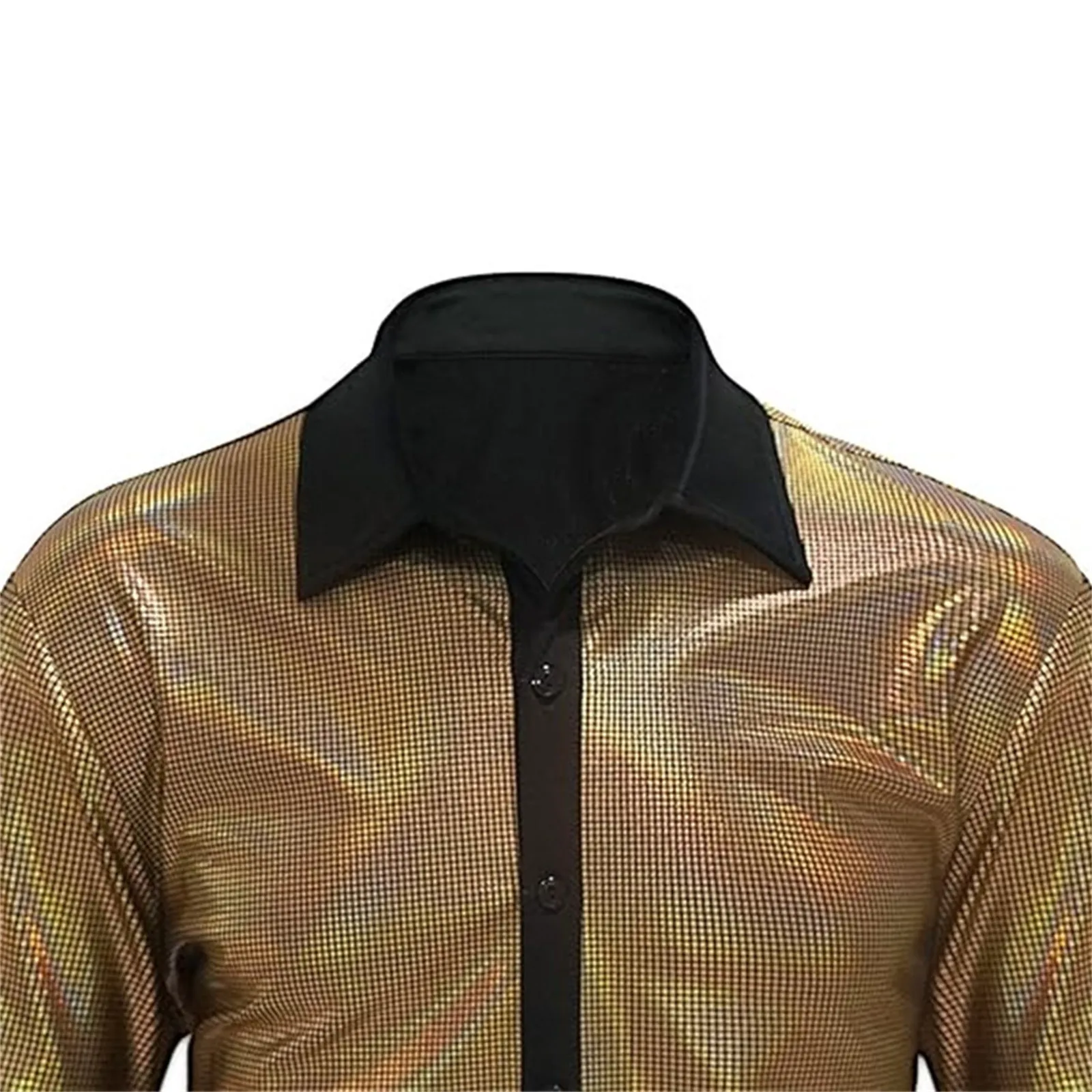 Bühne Leistung Karneval Party Männer Shirts Glänzende Langarm Revers Einreiher Kleidung Tops Farbe Blockiert Gold Blusen Top