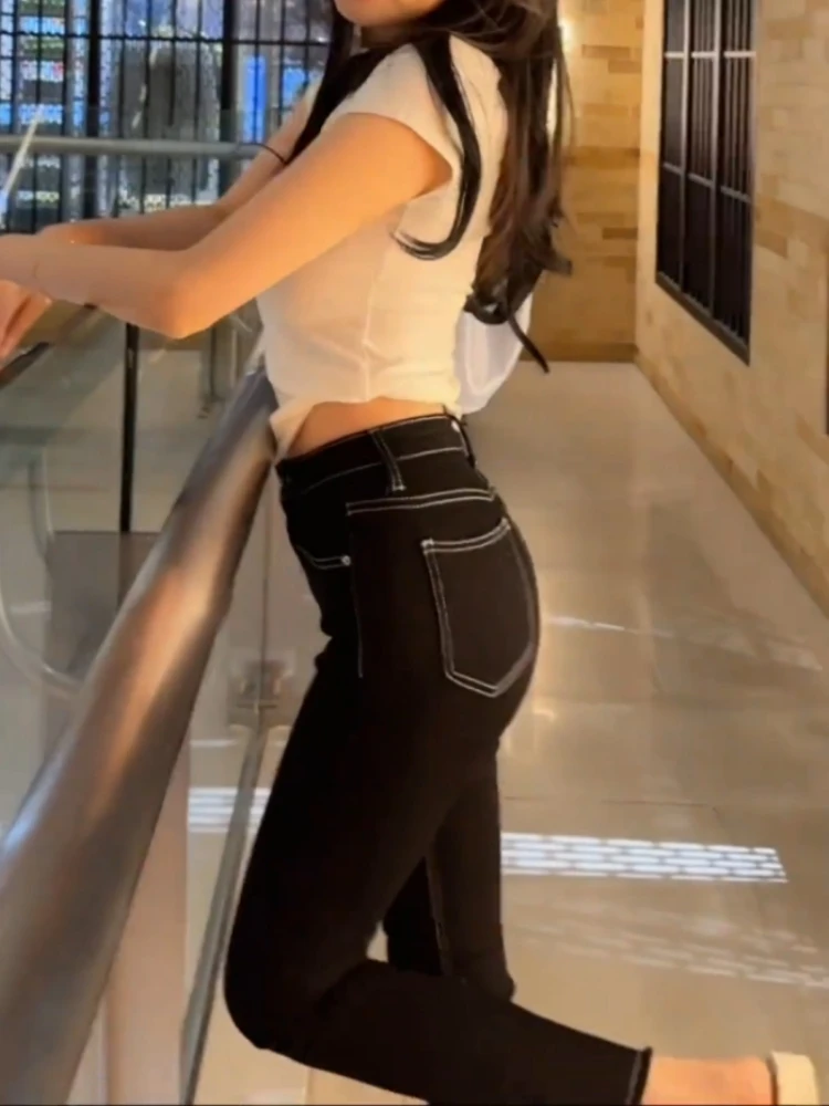 High Waist Flared Denim Jeans Women's Tight Fitting Slimming Elastic Pencil Style Cotton Stretch Blue Jeans Spring Season
