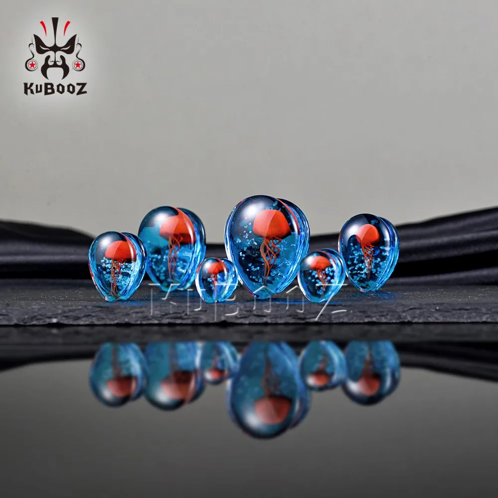 Wholesale Glass Luminous Jellyfish Ear Expanders Plugs Tunnels Gauges Earring Body Jewelry Piercing Strechers 28PCS