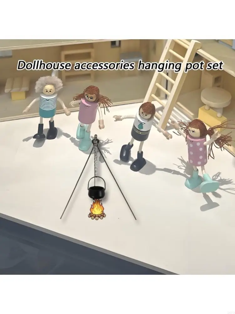   Practical Metal Doll House Hanging Pot Set With Multiple Piece Accessories For Creative Play