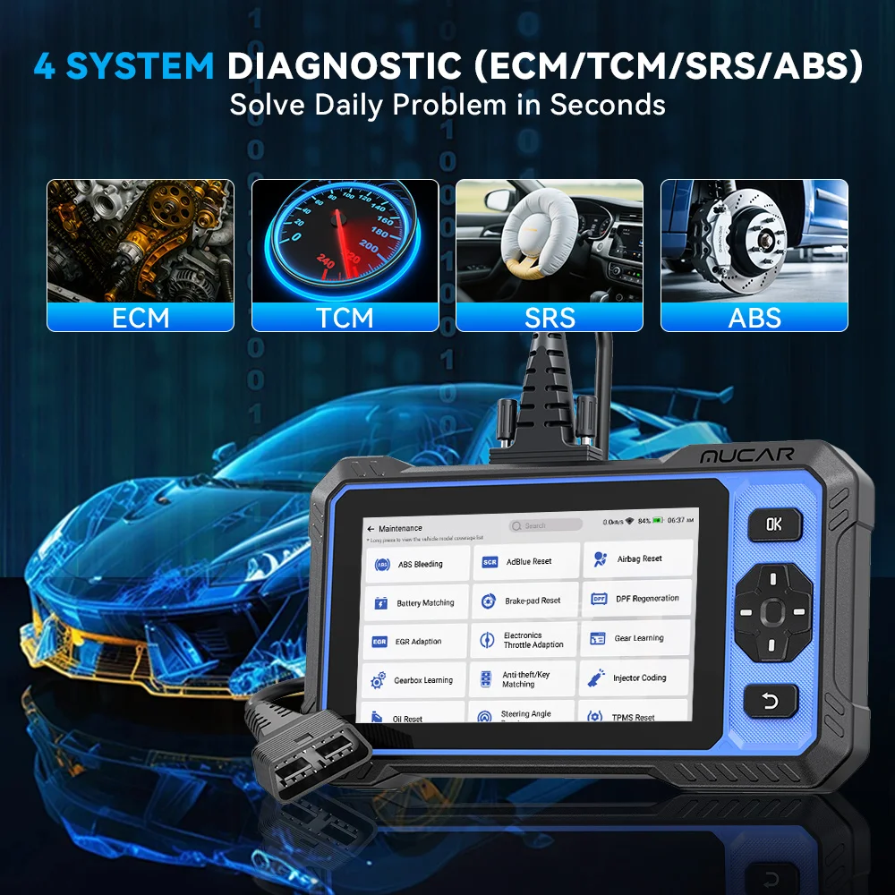 أداة تشخيص MUCAR 632 AI الذكية Obd2 CANFD Protocal ECM/Transmission/ABS/SRS Diagnosis 15 إعادة تعيين تحديث مجاني مدى الحياة