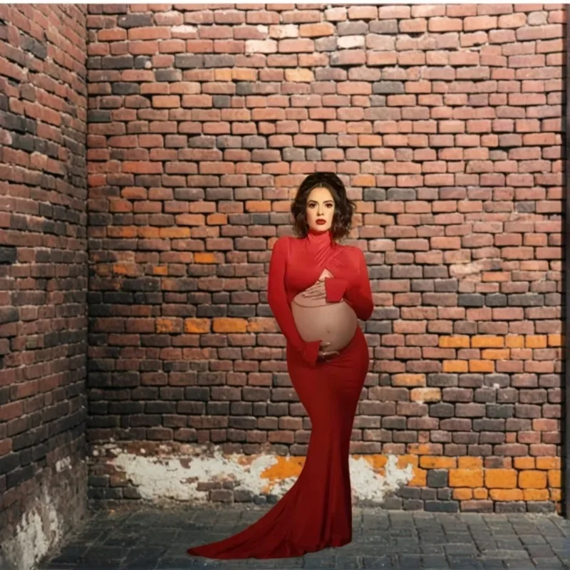 

Maternity Dress Photoshoot Sexy Hollow Out Turtleneck Full Sleeves Slim Платье Для Беременных,فساتين حوامل,baby Shower