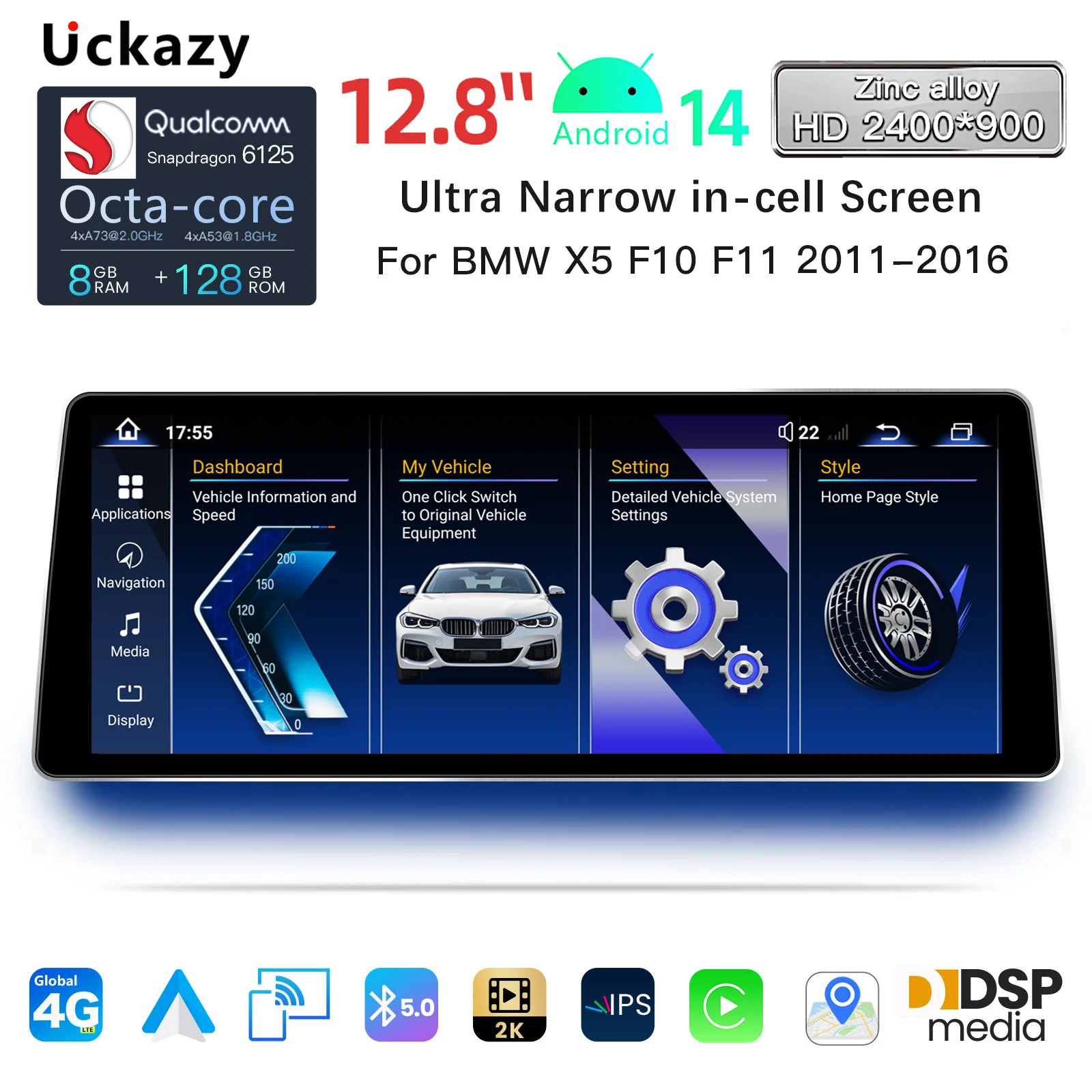 12.8 ''2400*900 Ad Alta Risoluzione Android 14 Snapdragon 665 Wireless Carplay AUTO per BMW Serie 5 F10 F11 2010-2016 CIC NBT Lettori Video per Auto GPS NAVI